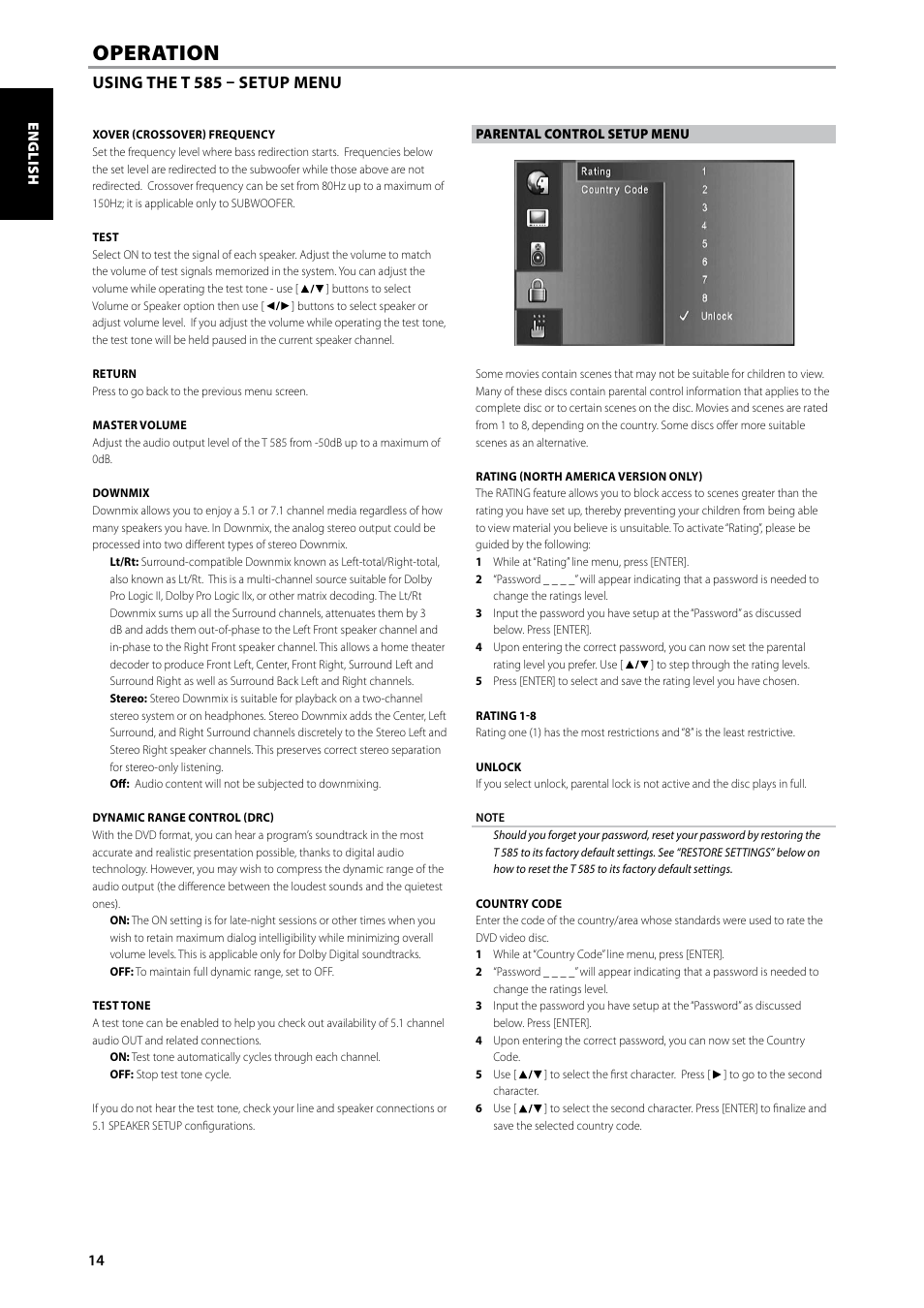 Operation | NAD T585 User Manual | Page 14 / 26