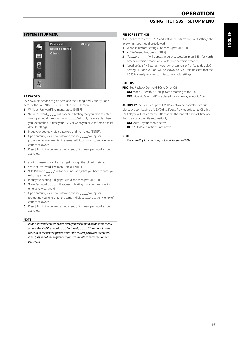 Operation | NAD T585 User Manual | Page 15 / 26