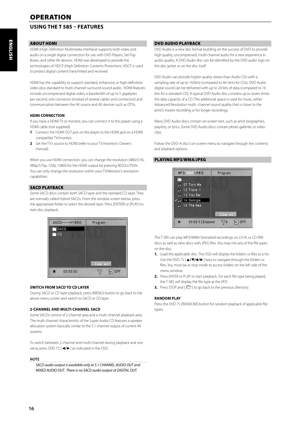 Operation | NAD T585 User Manual | Page 16 / 26