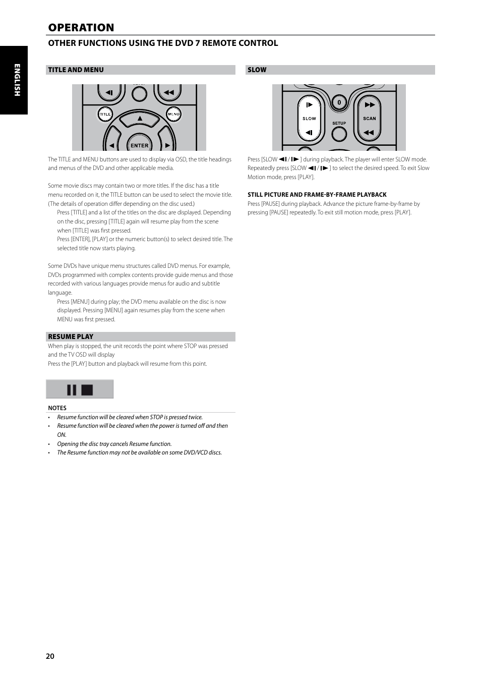 Operation | NAD T585 User Manual | Page 20 / 26