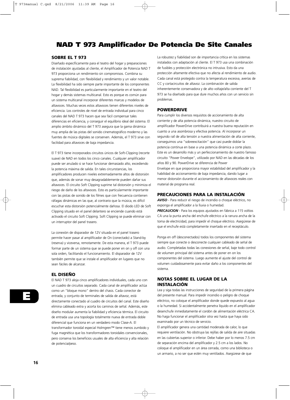 Nad t 973 amplificador de potencia de site canales | NAD T 973 User Manual | Page 16 / 32