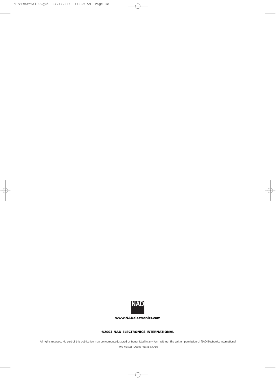 NAD T 973 User Manual | Page 32 / 32