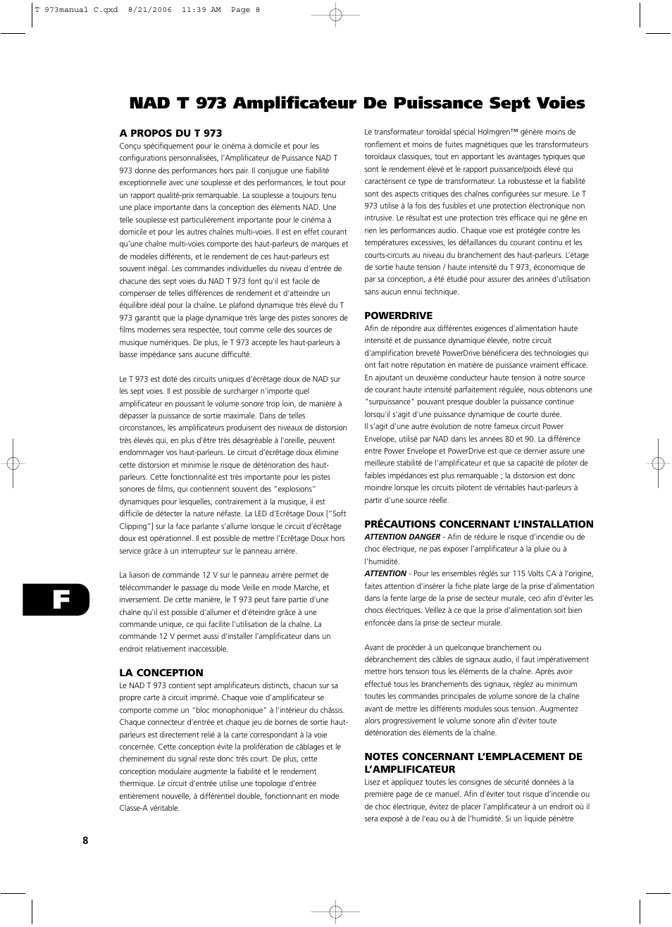 Nad t 973 amplificateur de puissance sept voies | NAD T 973 User Manual | Page 8 / 32