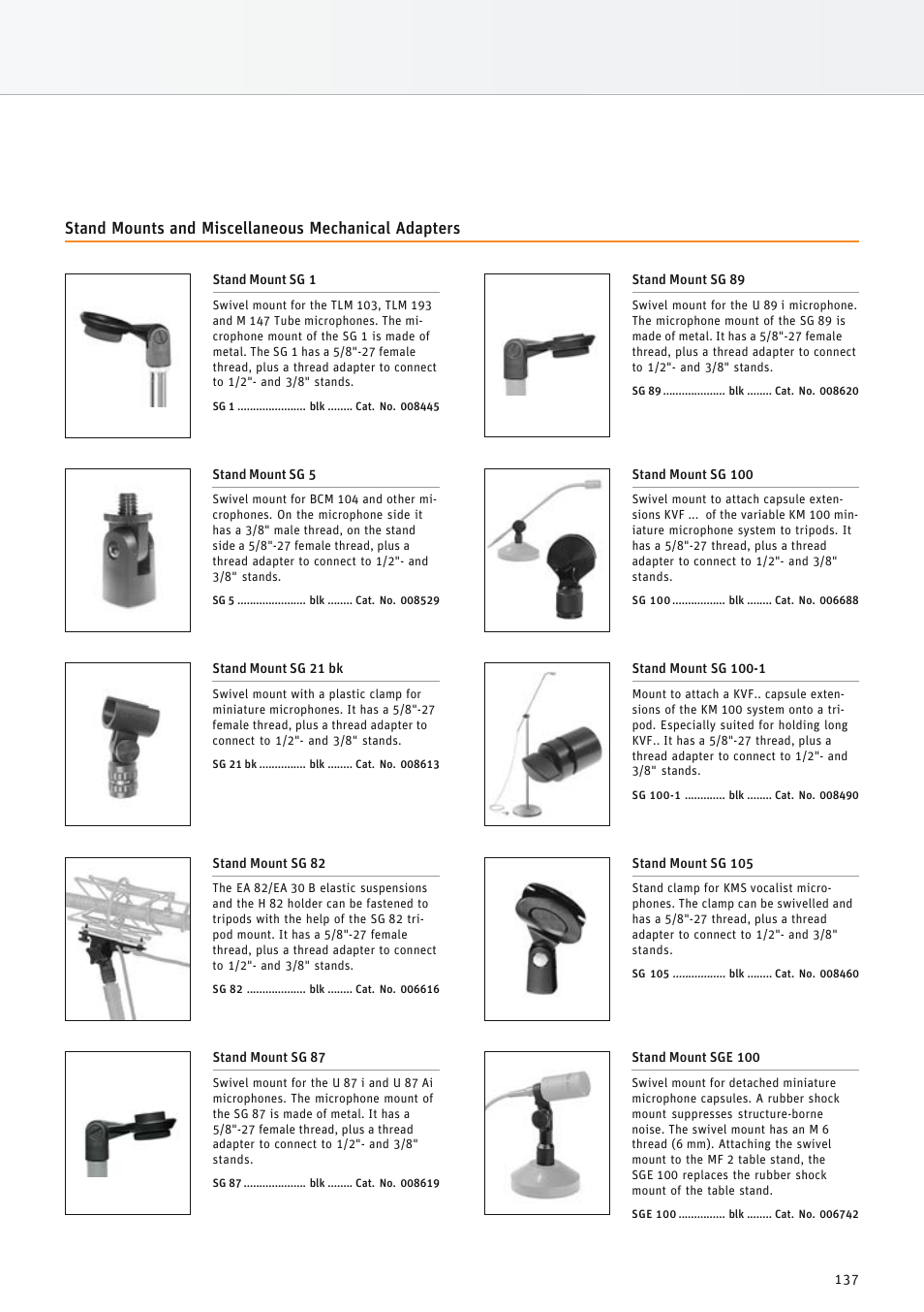 Stand mounts and miscellaneous mechanical adapters | Neumann.Berlin TLM 67 User Manual | Page 137 / 162