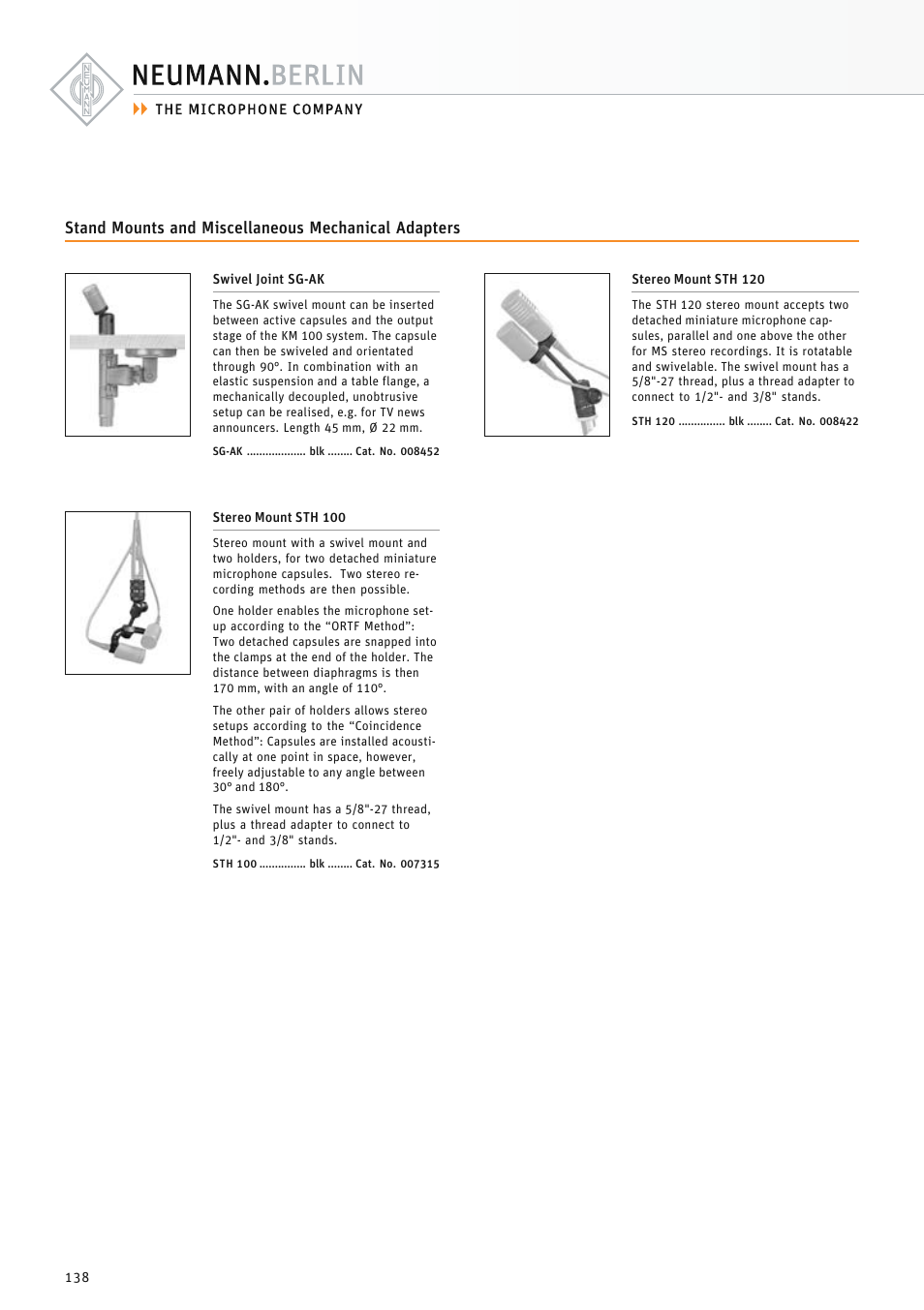Stand mounts and miscellaneous mechanical adapters | Neumann.Berlin TLM 67 User Manual | Page 138 / 162