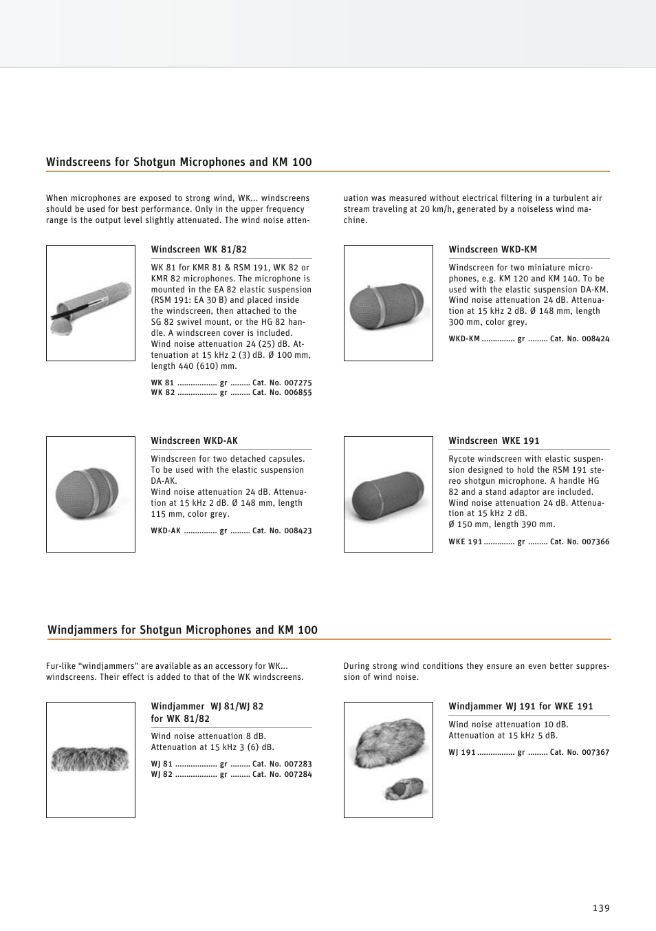 Windscreens for shotgun microphones and km 100, Windjammers for shotgun microphones and km 100 | Neumann.Berlin TLM 67 User Manual | Page 139 / 162