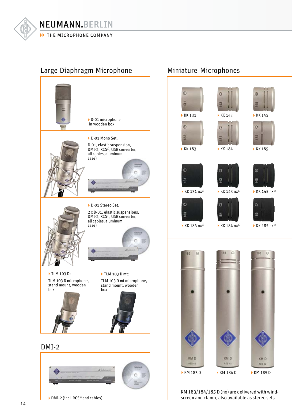 Large diaphragm microphone, Miniature microphones, Dmi-2 | Miniature microphones large diaphragm microphone | Neumann.Berlin TLM 67 User Manual | Page 14 / 162
