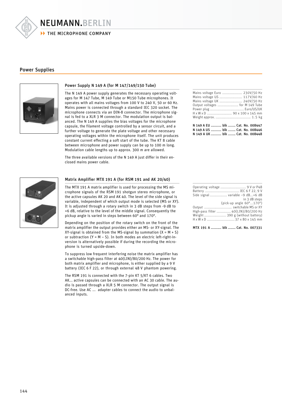 Power supplies | Neumann.Berlin TLM 67 User Manual | Page 144 / 162