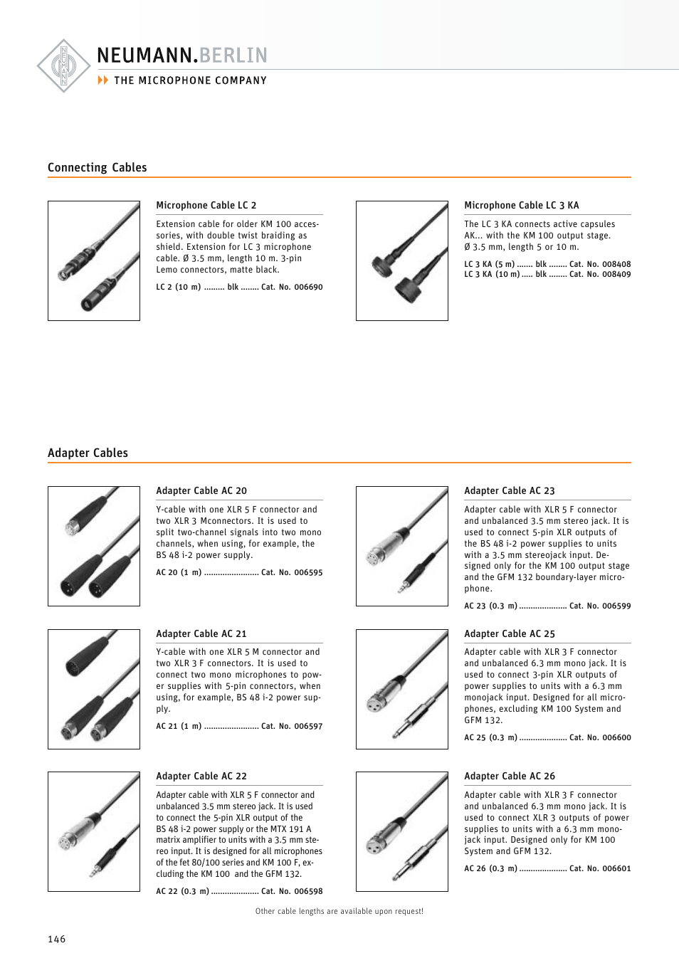 Adapter cables, Connecting cables | Neumann.Berlin TLM 67 User Manual | Page 146 / 162