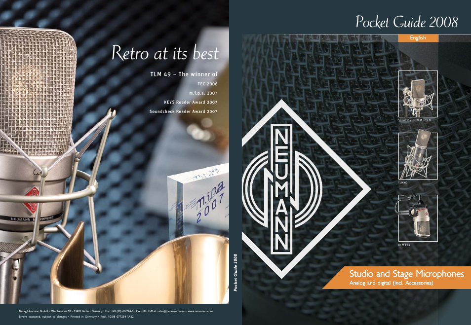 Pocket guide 2008, Studio and stage microphones | Neumann.Berlin TLM 67 User Manual | Page 162 / 162