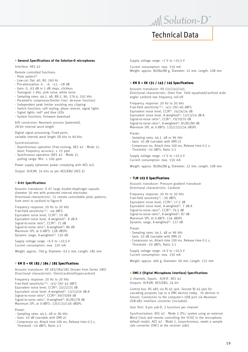 Technical data | Neumann.Berlin TLM 67 User Manual | Page 19 / 162