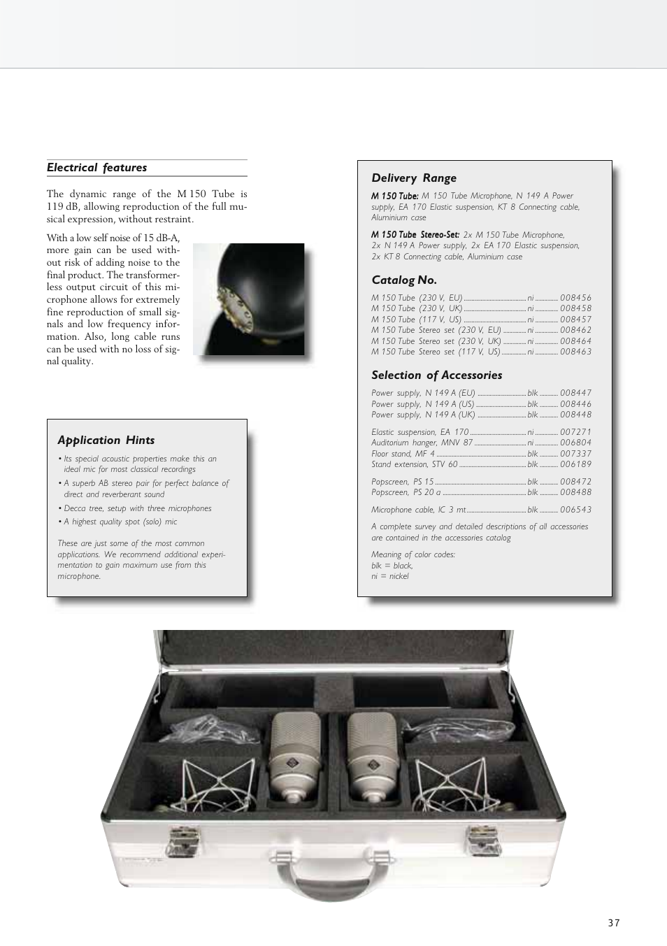 Application hints, Delivery range, Catalog no | Selection of accessories, Electrical features | Neumann.Berlin TLM 67 User Manual | Page 37 / 162