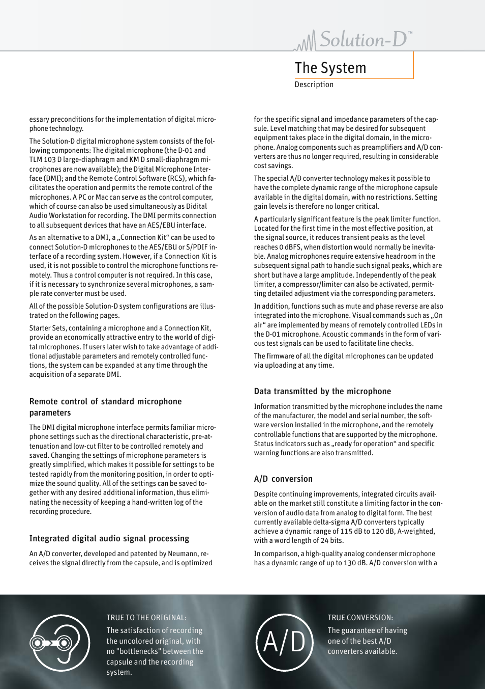 Remote control of standard microphoneparameters, Integrated digital audio signal processing, Data transmitted by the microphone | A/d conversion, The system | Neumann.Berlin TLM 67 User Manual | Page 5 / 162