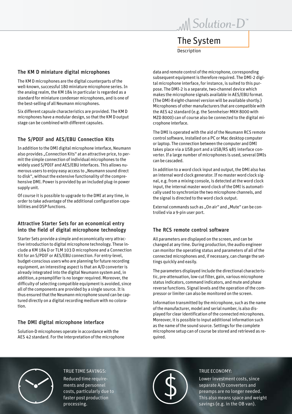 The km d miniature digital microphones, The s/pdif and aes/ebu connection kits, The dmi digital microphone interface | The rcs remote control software, The system | Neumann.Berlin TLM 67 User Manual | Page 7 / 162