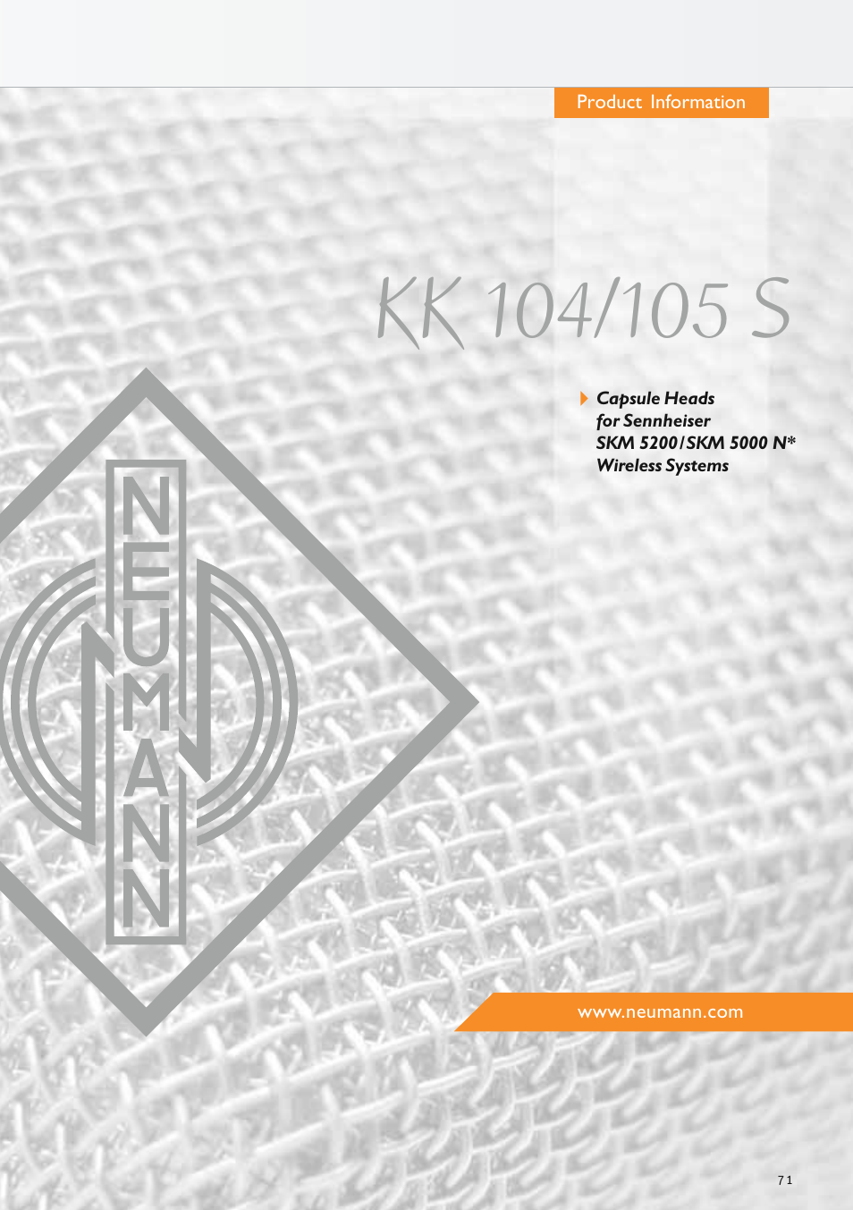 Vocalist microphones, Kk 104/105 s | Neumann.Berlin TLM 67 User Manual | Page 71 / 162