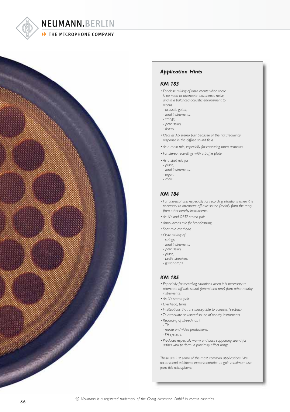 Application hints km 183, Km 184, Km 185 | Neumann.Berlin TLM 67 User Manual | Page 86 / 162