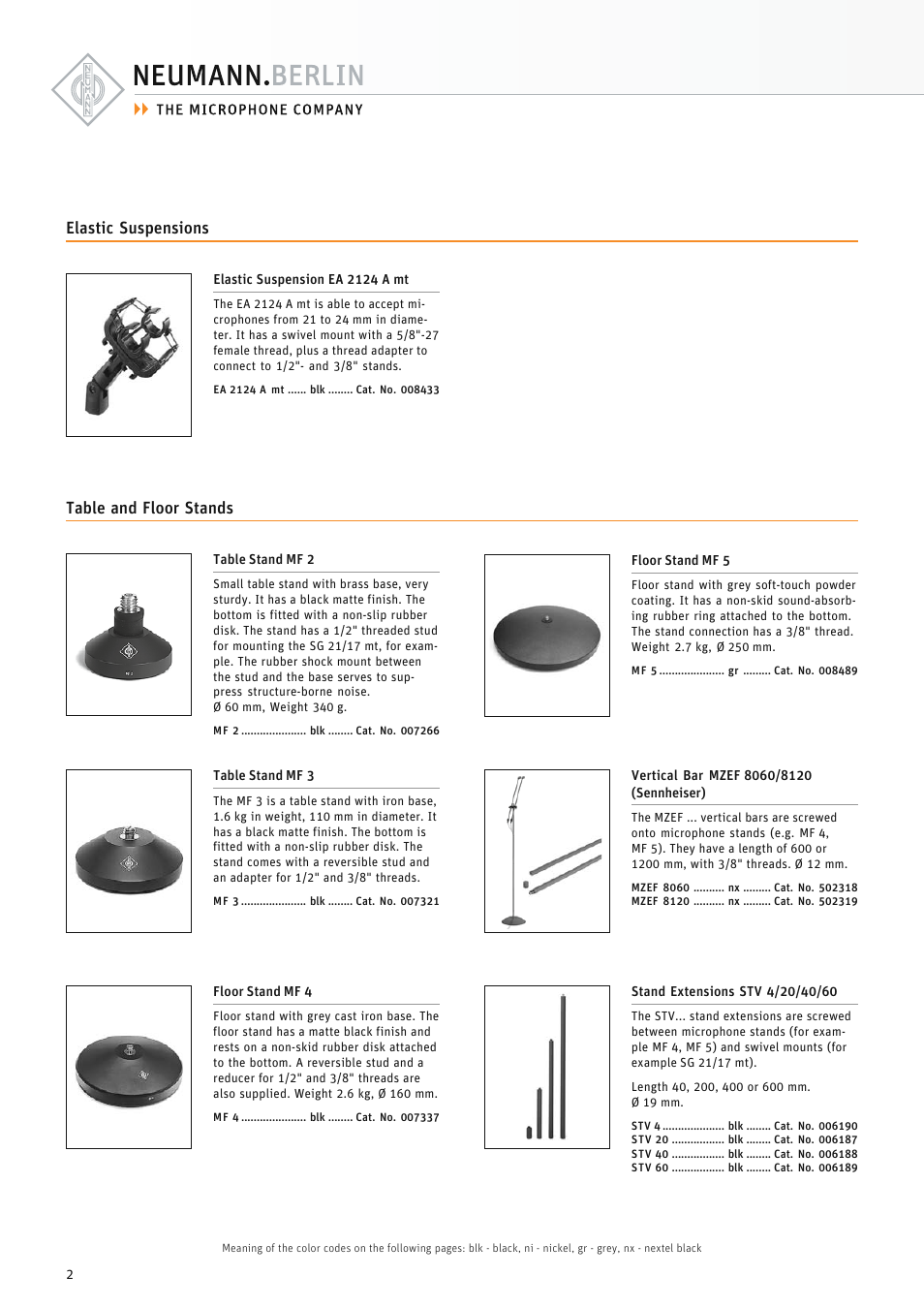 Elastic suspensions, Table and floor stands, Elastic suspensions table and floor stands | Neumann.Berlin KM D AES 42 User Manual | Page 2 / 8
