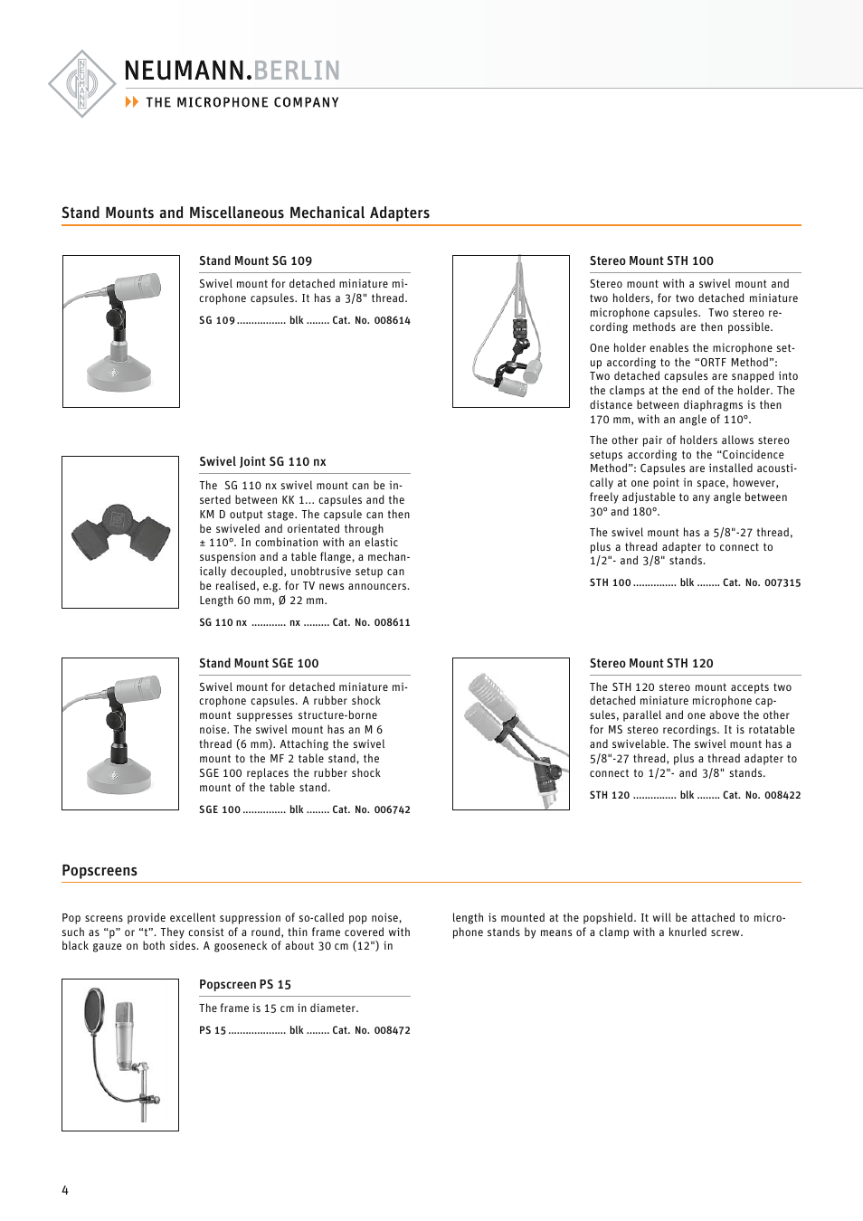 Popscreens, Stand mounts and miscellaneous mechanical adapters | Neumann.Berlin KM D AES 42 User Manual | Page 4 / 8
