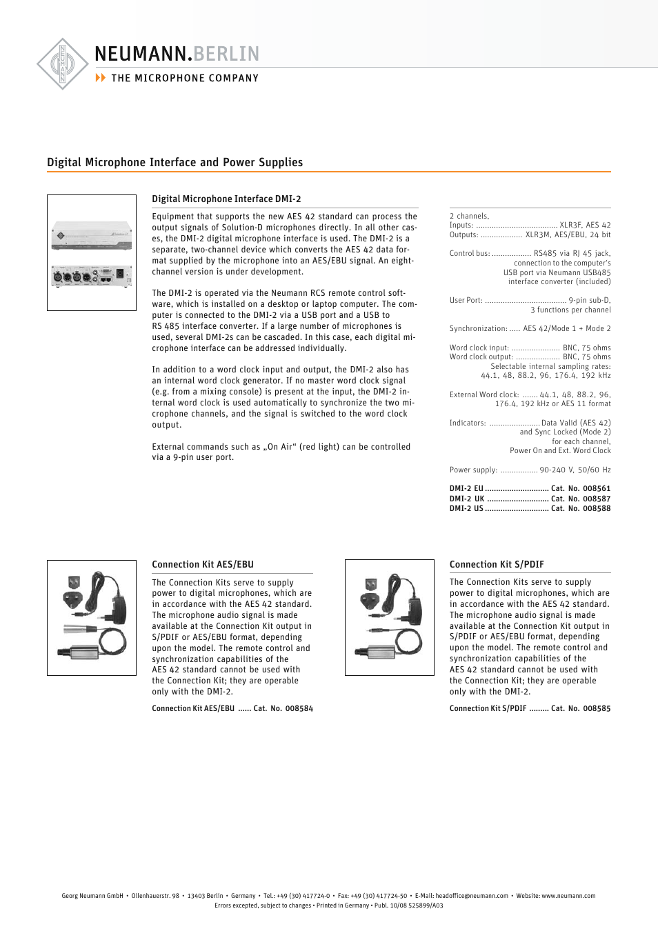 Digital microphone interface and power supplies | Neumann.Berlin KM D AES 42 User Manual | Page 8 / 8
