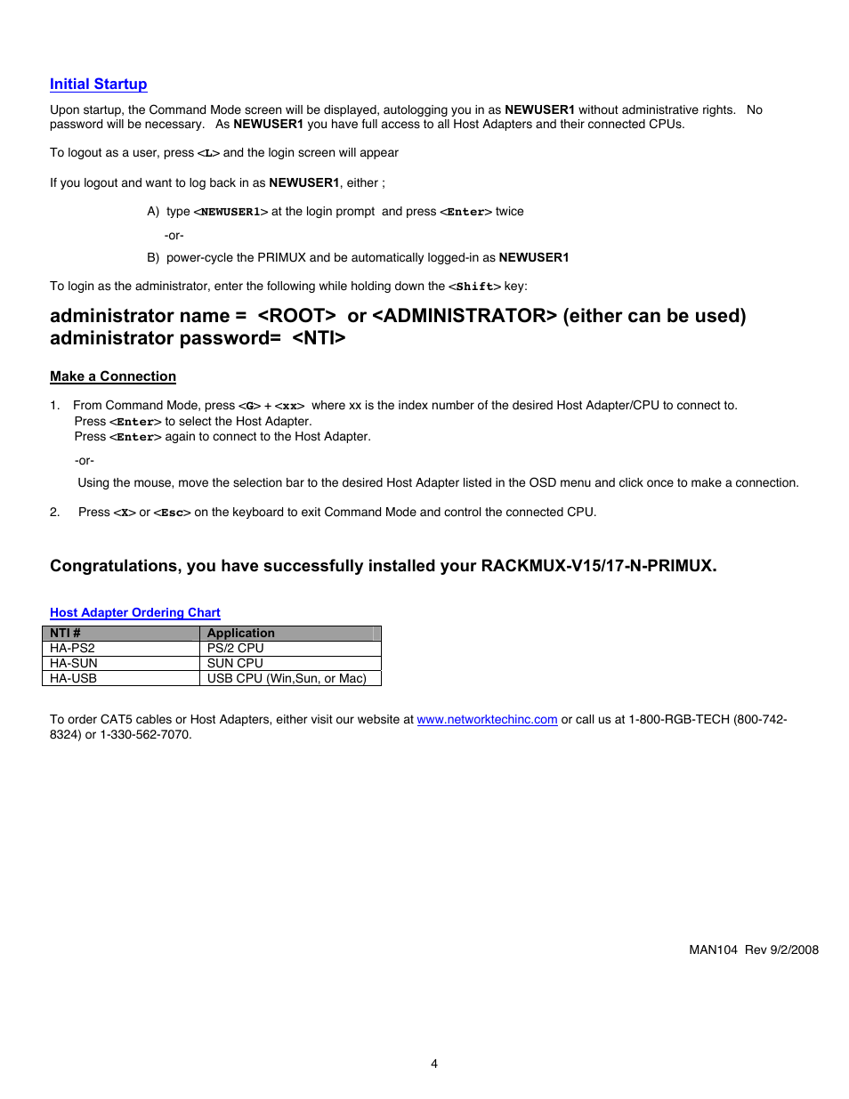 Initial startup | Network Technologies 17-N-PRIMUX User Manual | Page 4 / 4