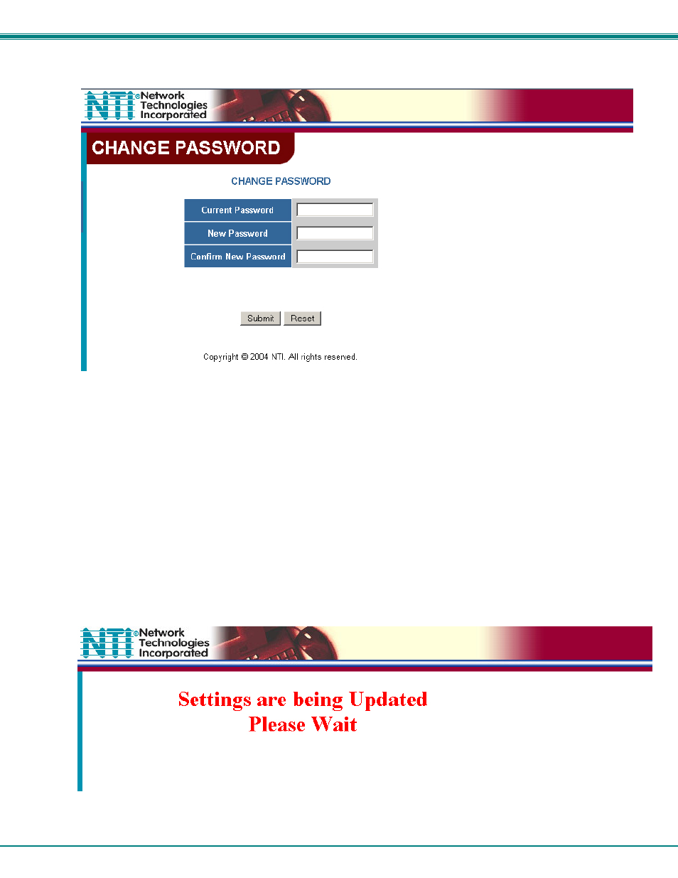Change password page, Help page, Update web server | Network Technologies SM-nXm-C5AV-LCD User Manual | Page 33 / 40