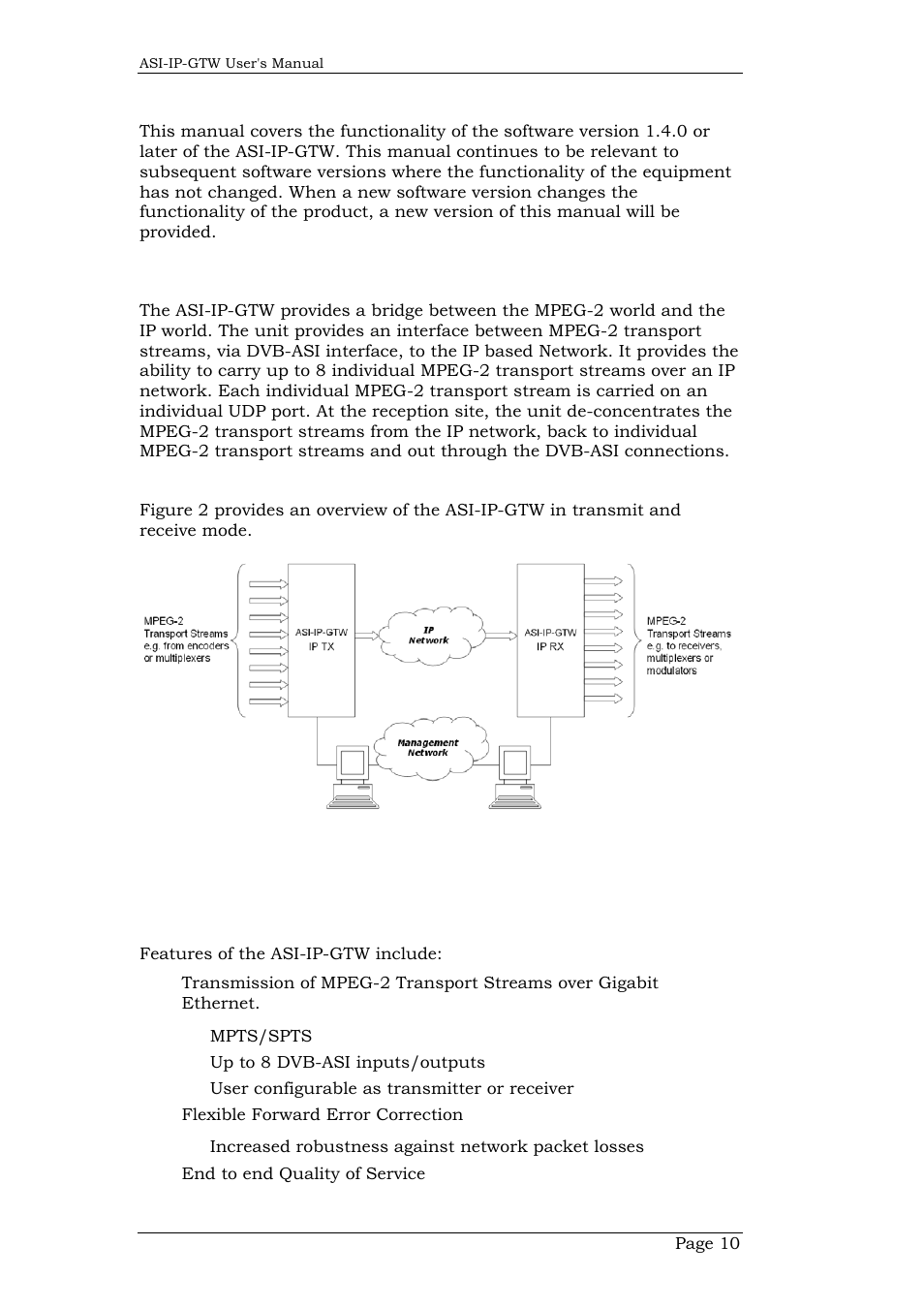 2 software versions, 3 role of the asi-ip-gtw in a typical system, 4 summary of features | Software versions, Role of the asi-ip-gtw in a typical system, Summary of features | Network Technologies DVB-ASI to IP User Manual | Page 10 / 93