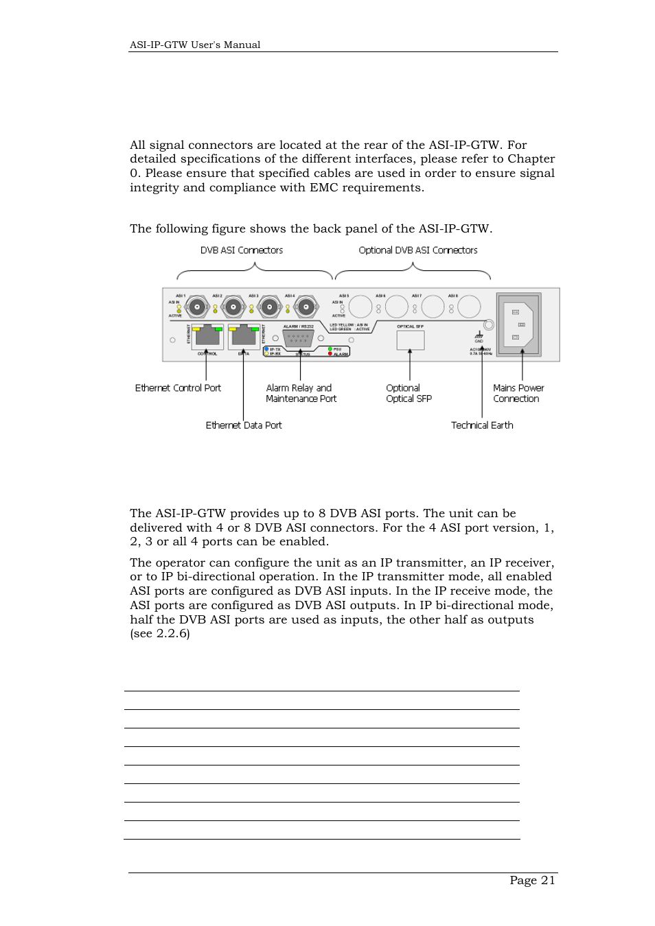 4 signal connections, 1 introduction, 2 asi ports | Signal connections, Introduction, Asi ports | Network Technologies DVB-ASI to IP User Manual | Page 21 / 93