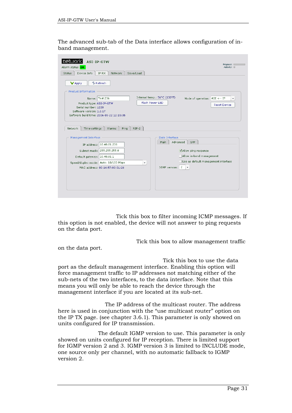 21 advanced, 22 sfp | Network Technologies DVB-ASI to IP User Manual | Page 31 / 93