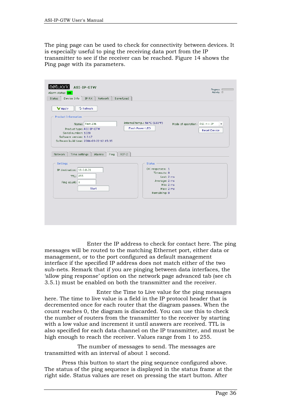 5 ping, 5), ne, Ping | Network Technologies DVB-ASI to IP User Manual | Page 36 / 93