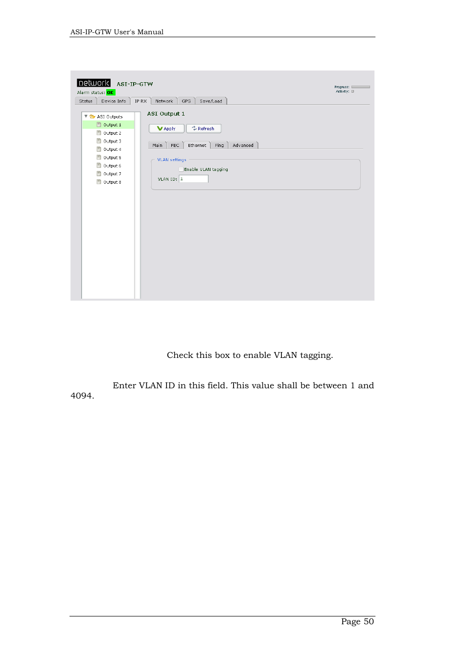 3 ethernet settings, 1 vlan settings, Ethernet settings | Network Technologies DVB-ASI to IP User Manual | Page 50 / 93