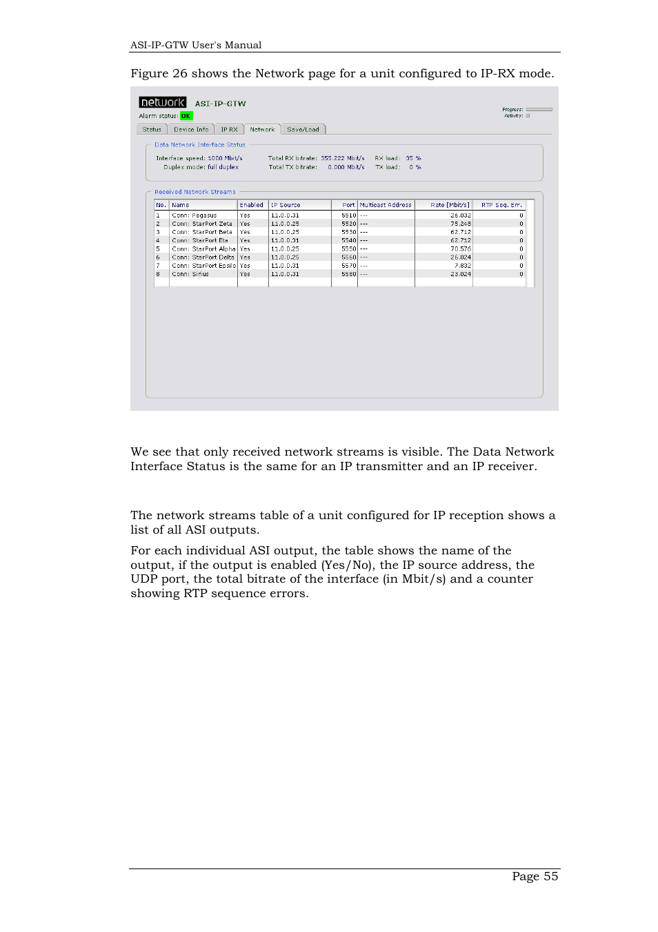 33 received network streams | Network Technologies DVB-ASI to IP User Manual | Page 55 / 93