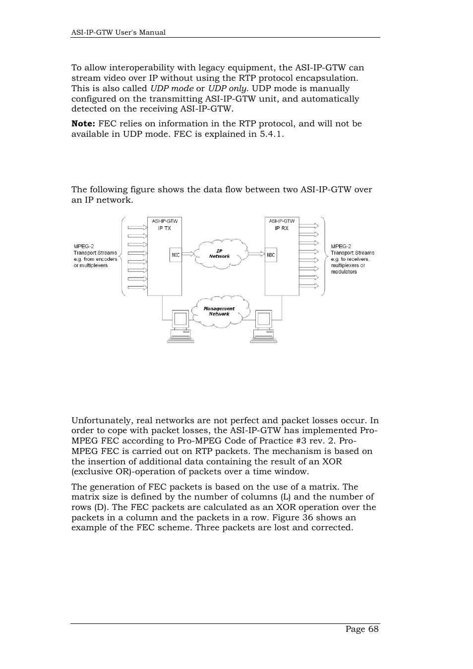 34 udp mode, 4 data flow block diagrams, 1 forward error correction (fec) | Data flow block diagrams, Forward error correction (fec) | Network Technologies DVB-ASI to IP User Manual | Page 68 / 93