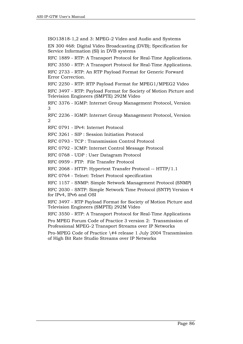 9 appendix c: references, Appendix c: references | Network Technologies DVB-ASI to IP User Manual | Page 86 / 93