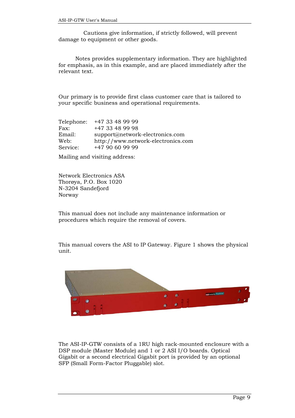 2 contact information, 1 what equipment is covered by this manual, Contact information | What equipment is covered by this manual | Network Technologies DVB-ASI to IP User Manual | Page 9 / 93