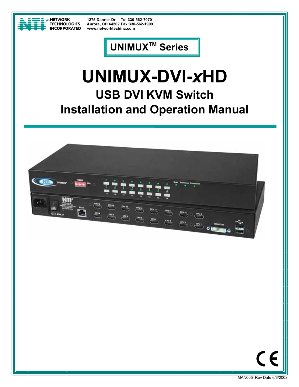 Network Technologies UNIMUX-DVI-xHD User Manual | 23 pages