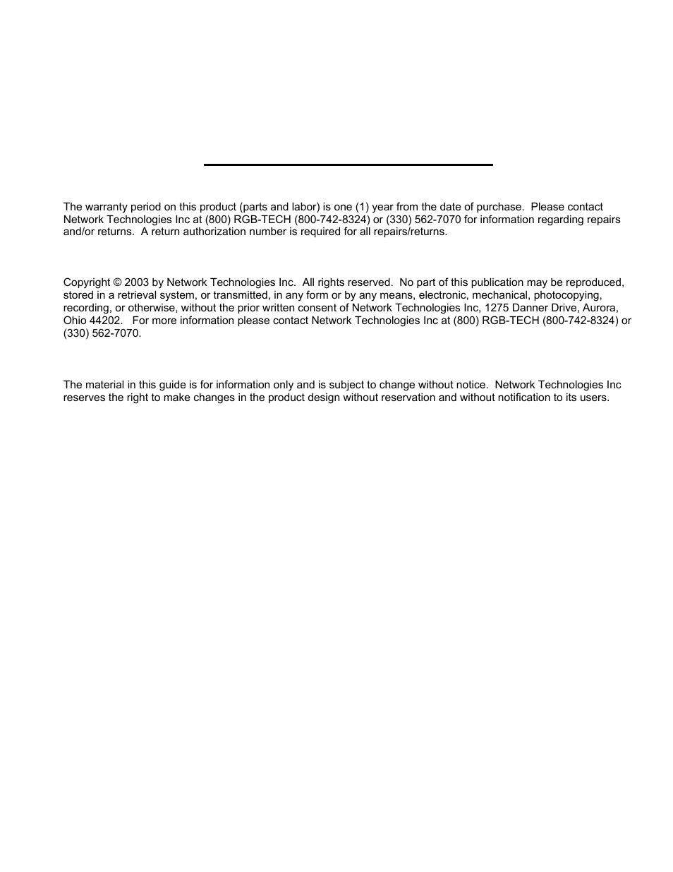 Warranty information | Network Technologies SM-nXm-AV-LCD User Manual | Page 2 / 19