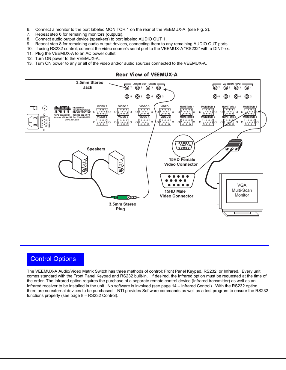 N t i, Control options, Figure 2- install monitors and speakers | Network Technologies SM-nXm-AV-LCD User Manual | Page 8 / 19