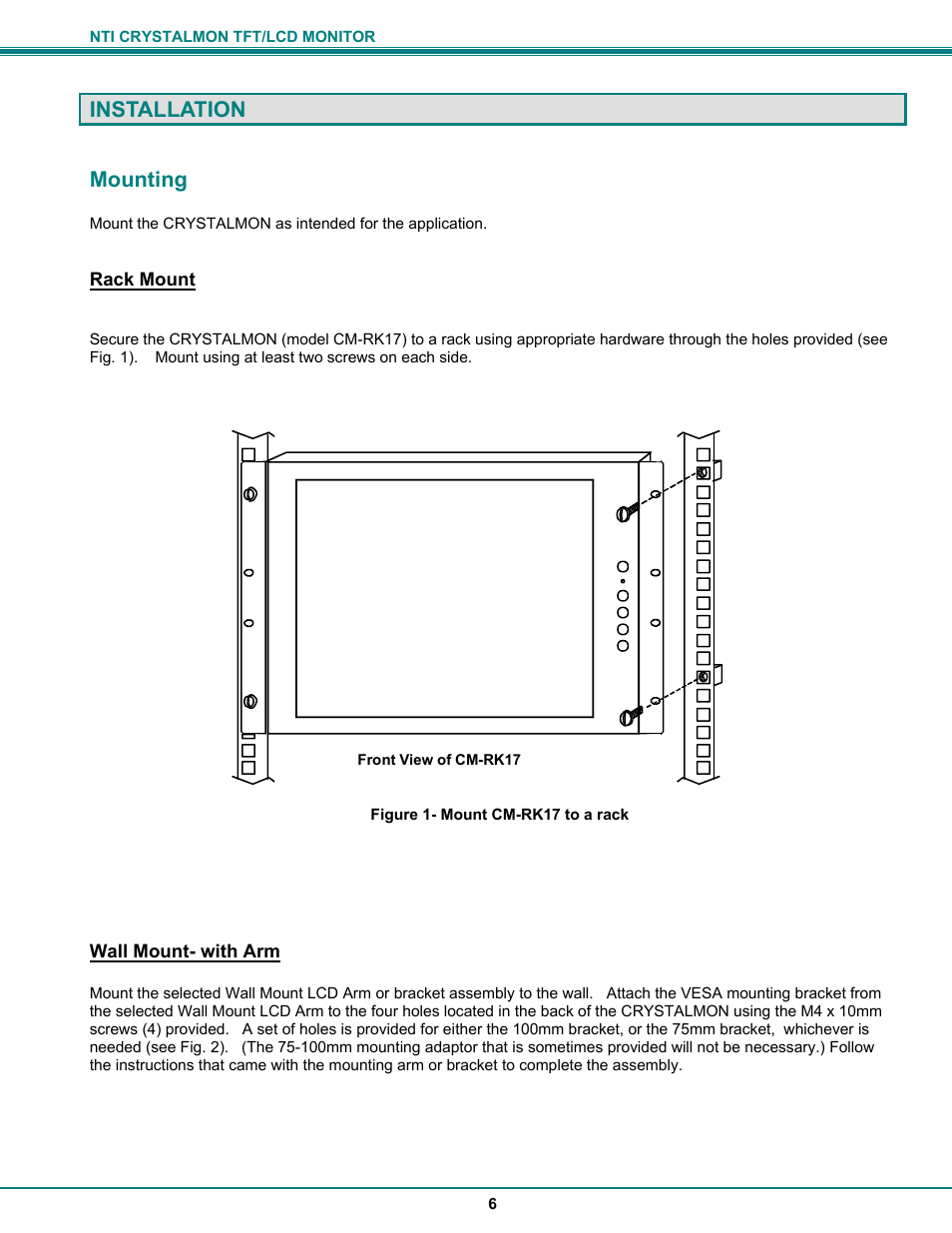 Installation, Mounting | Network Technologies CRYSTALMON CM-WL17 User Manual | Page 10 / 20