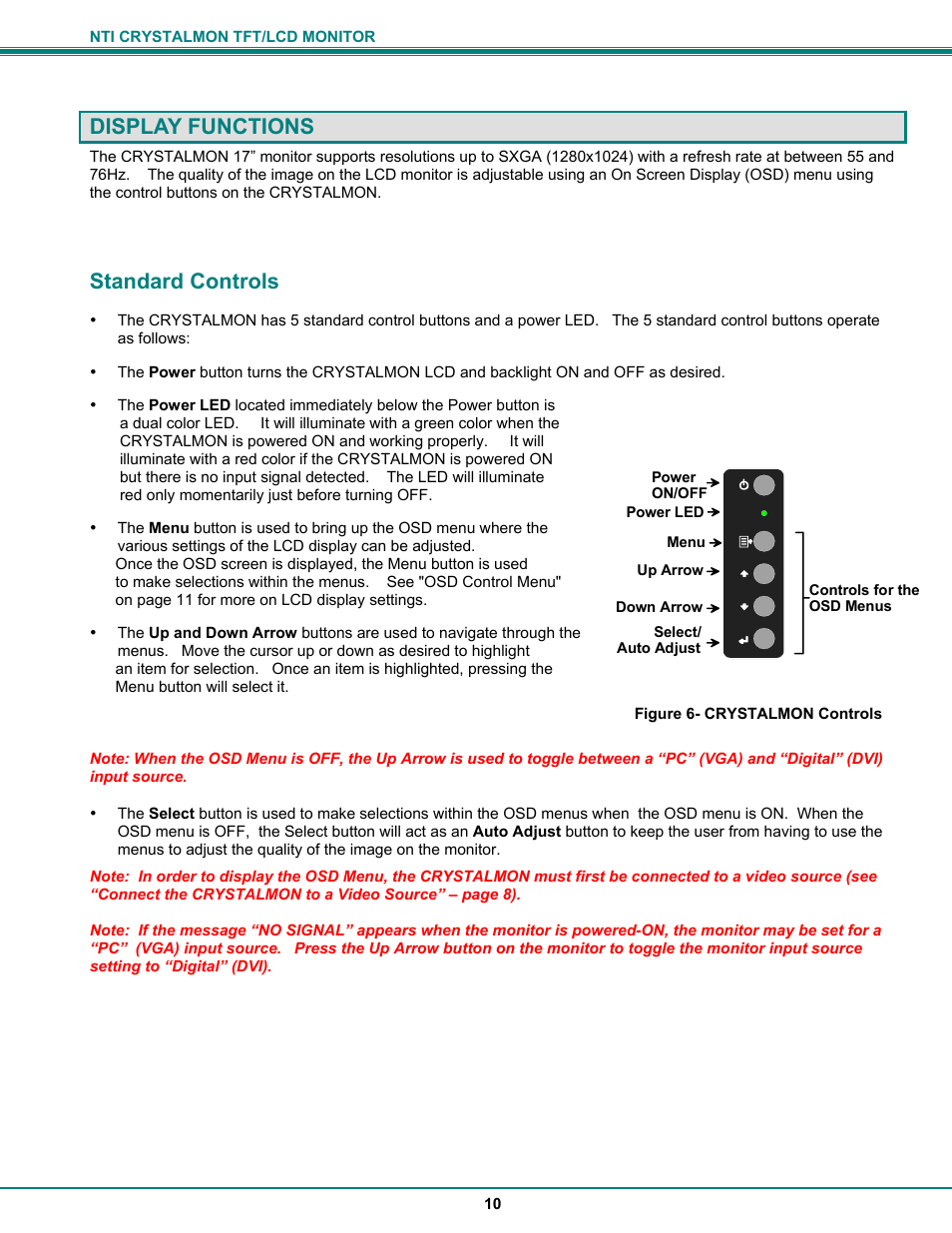 Display functions, Standard controls | Network Technologies CRYSTALMON CM-WL17 User Manual | Page 14 / 20