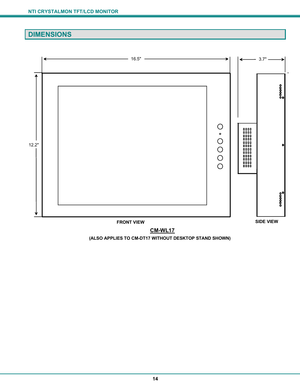 Dimensions | Network Technologies CRYSTALMON CM-WL17 User Manual | Page 18 / 20