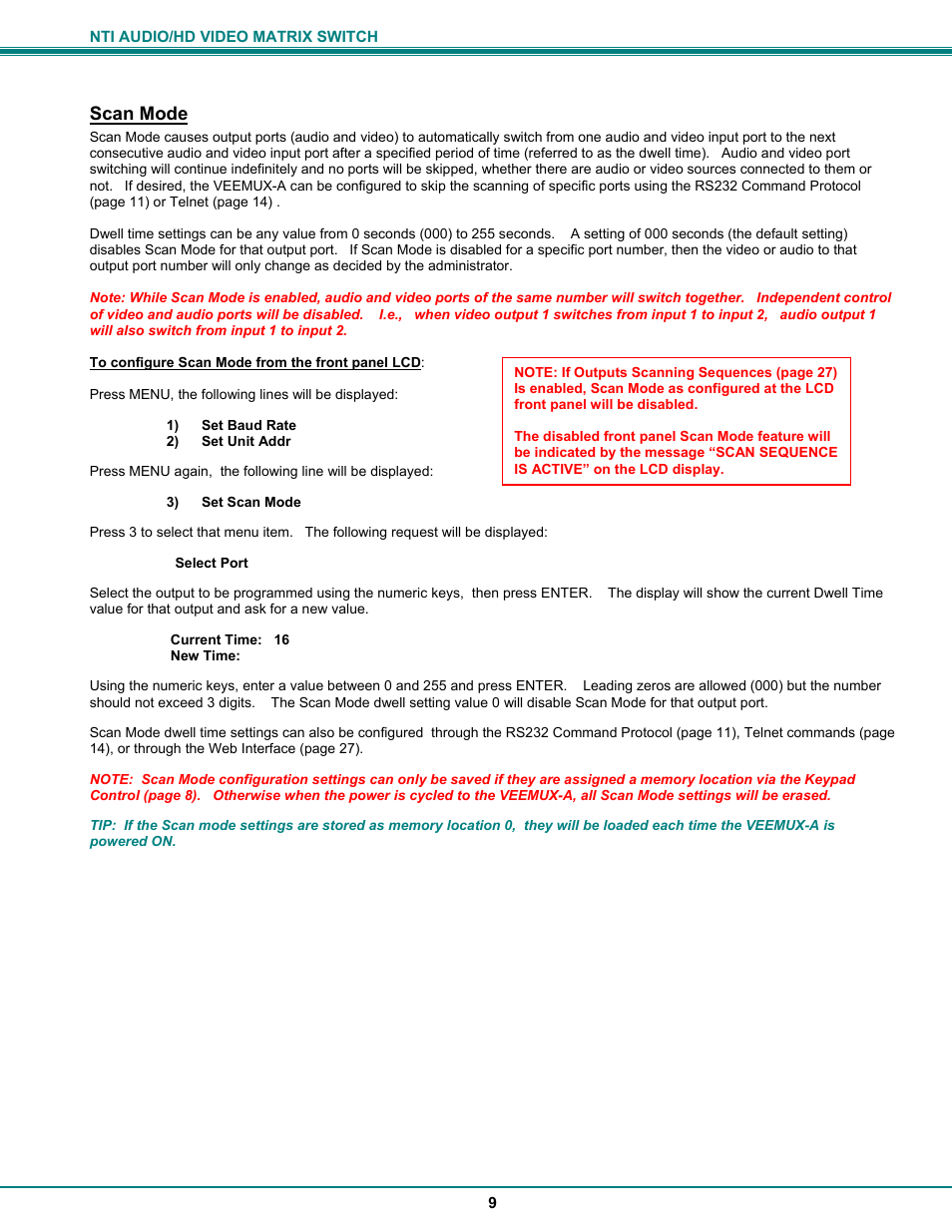 Scan mode | Network Technologies SM-8X4-HDA User Manual | Page 13 / 47