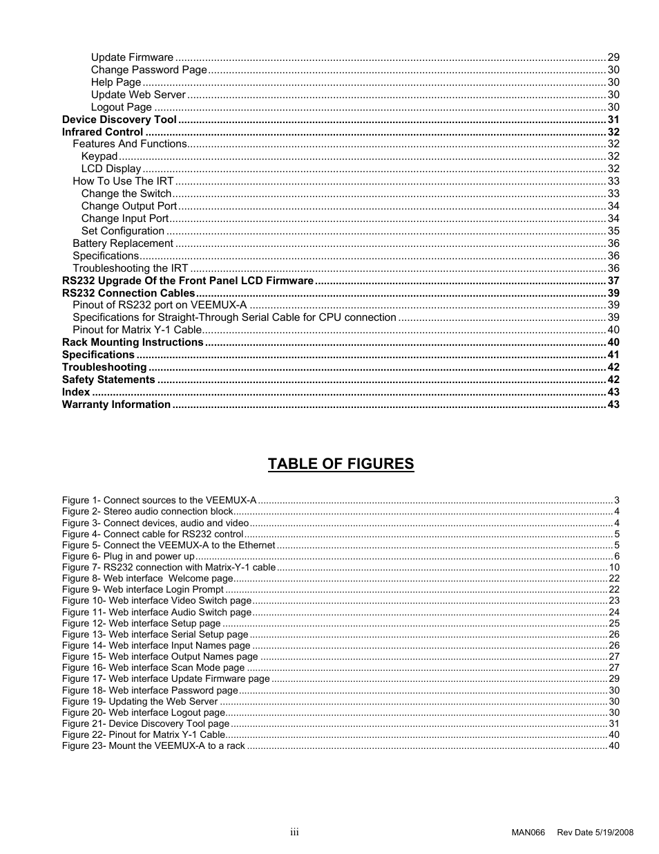 Table of figures | Network Technologies SM-8X4-HDA User Manual | Page 4 / 47