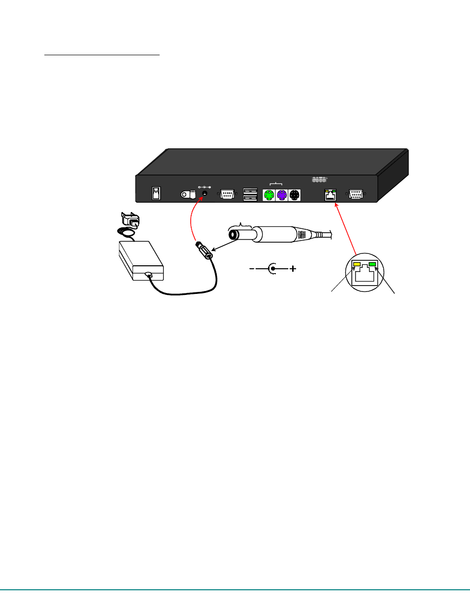Power up for the first time, Power connector, Green-communication led yellow-power led | Rear view of primux-uzr user station | Network Technologies CAT5 User Manual | Page 17 / 54