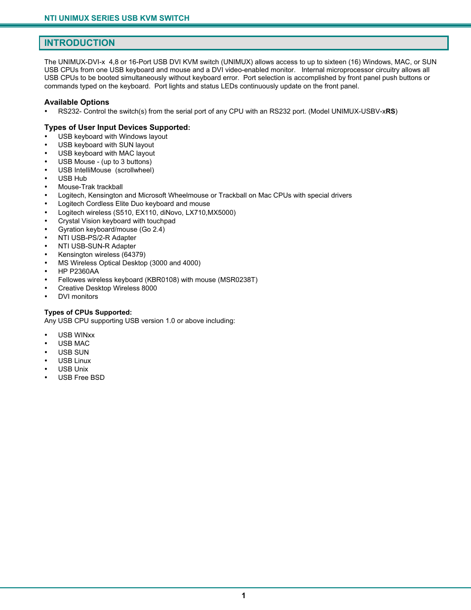 Introduction | Network Technologies DVI-x User Manual | Page 4 / 22