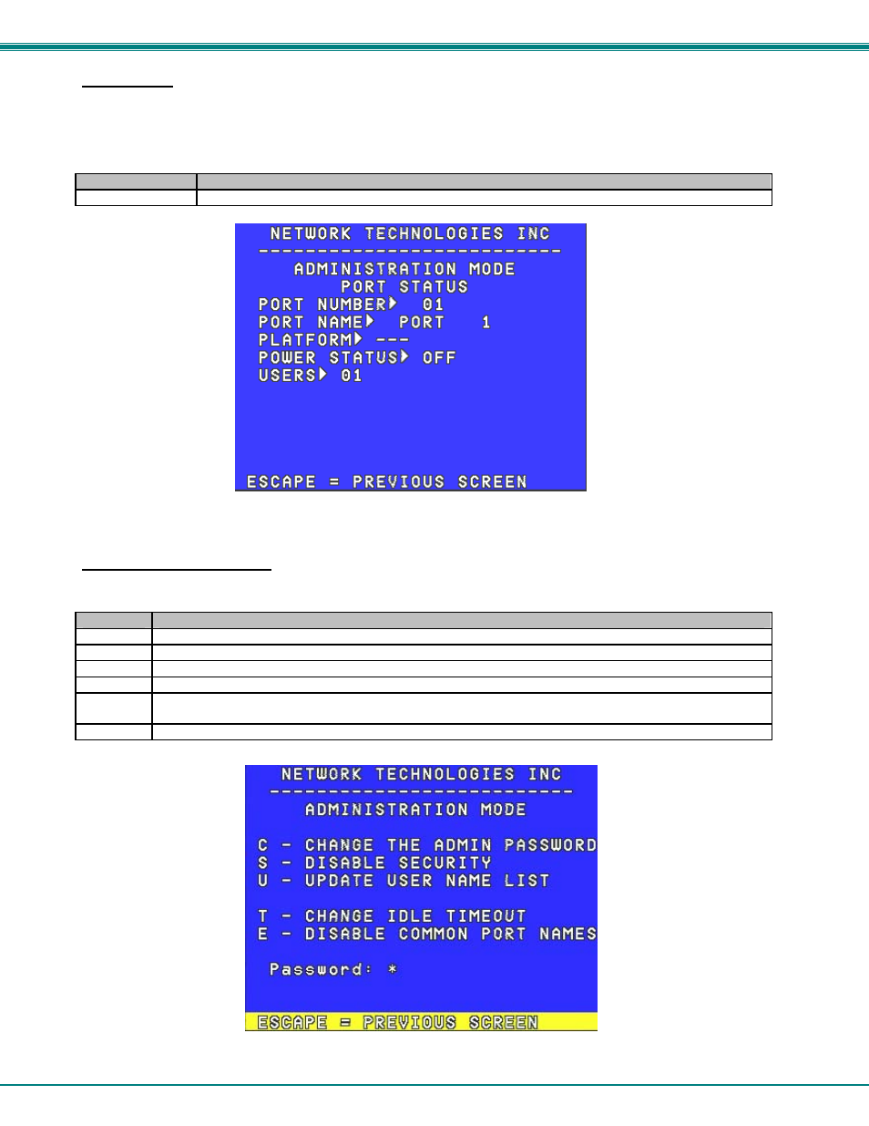 Port status, Administration options | Network Technologies ST-nXm-U User Manual | Page 18 / 33