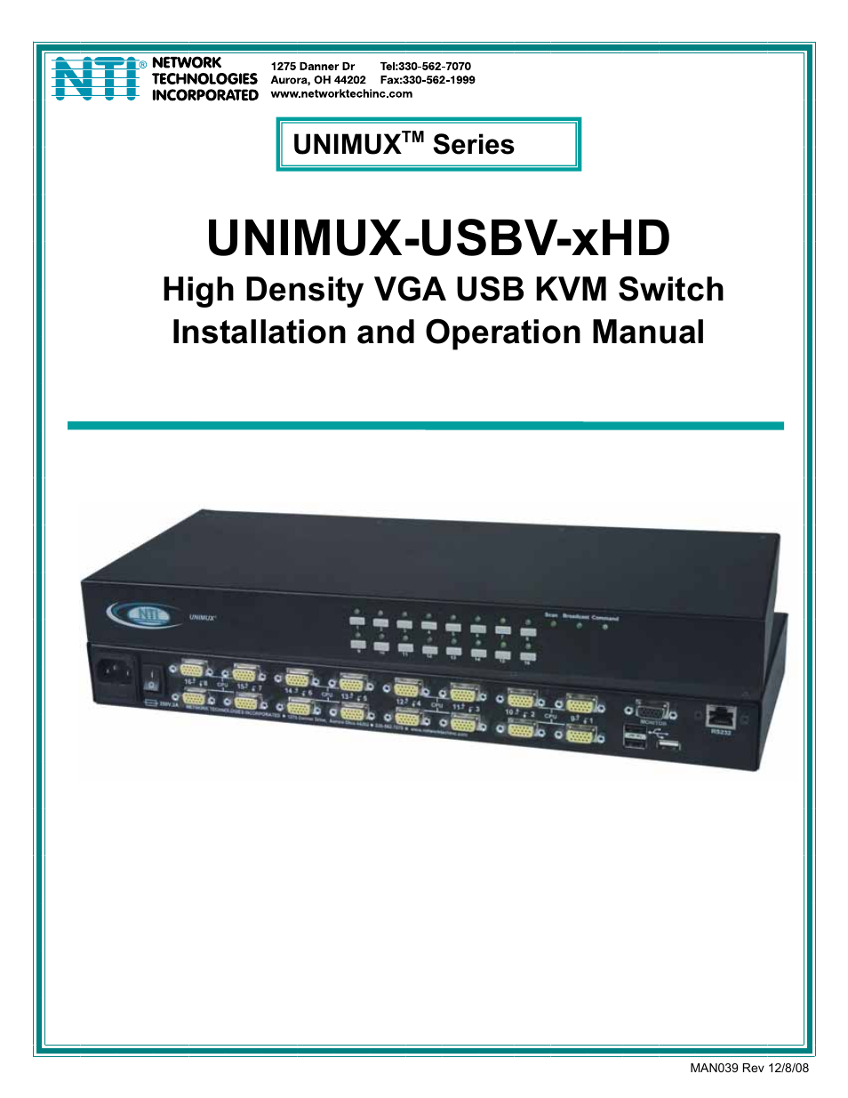 Network Technologies UNIMUXUSBVXHD User Manual | 53 pages