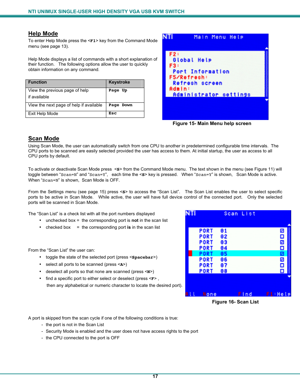 Help mode, Scan mode | Network Technologies UNIMUXUSBVXHD User Manual | Page 22 / 53
