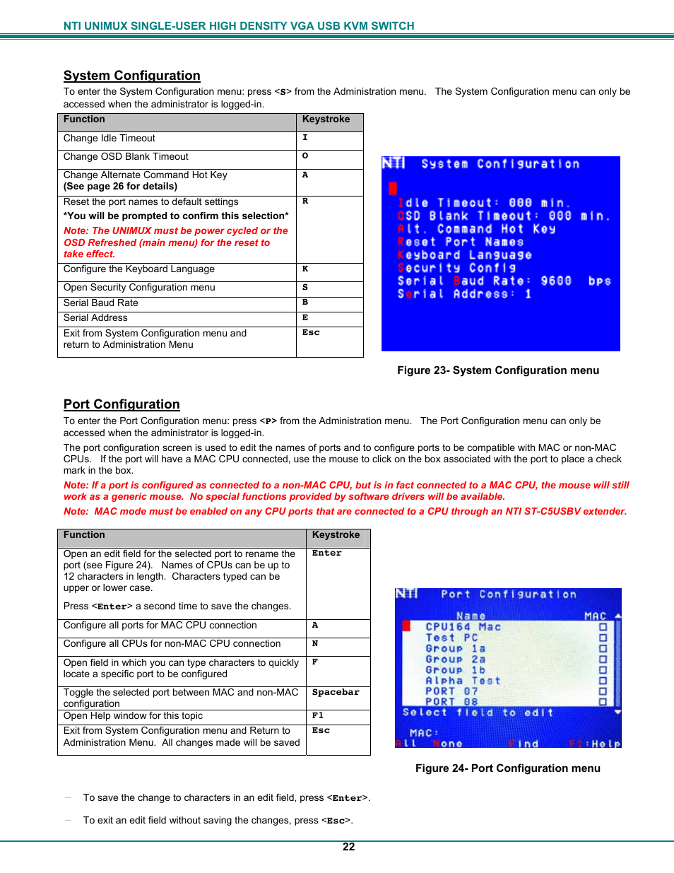 System configuration, Port configuration | Network Technologies UNIMUXUSBVXHD User Manual | Page 27 / 53