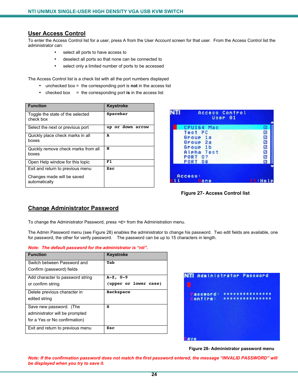 User access control, Change administrator password | Network Technologies UNIMUXUSBVXHD User Manual | Page 29 / 53