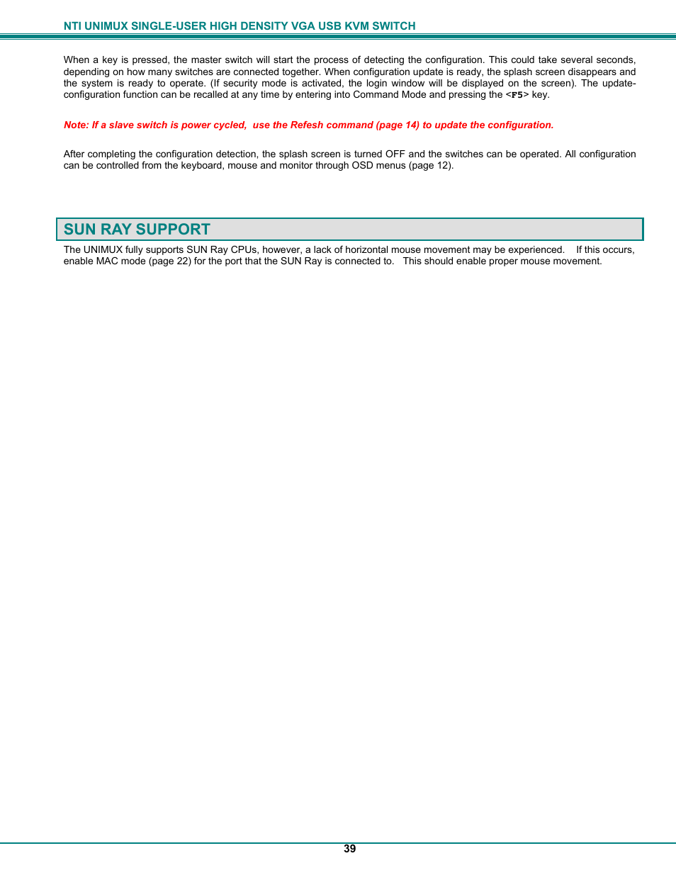 Sun ray support | Network Technologies UNIMUXUSBVXHD User Manual | Page 44 / 53